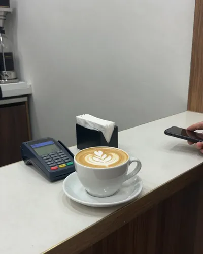 Café, before: latte on the counter